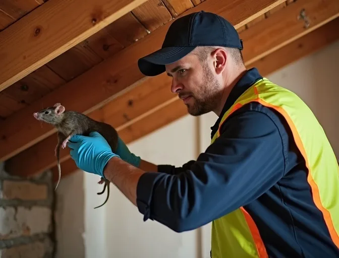 Technician inspecting a roof cavity for a dead rat in Queenscliff